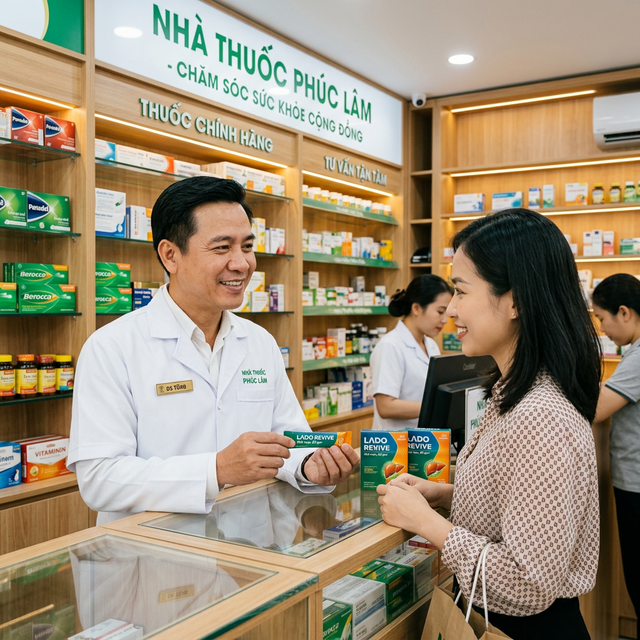 dược sĩ tứng tư vấn lado revive tại nhà thuốc phúc lâm
