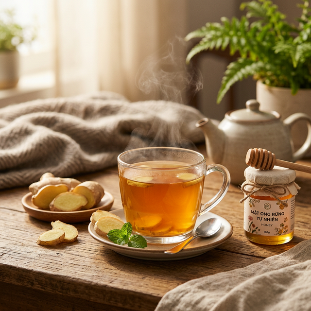Trà gừng mật ong giải rượu buồn nôn